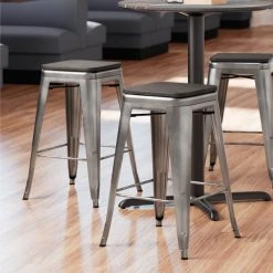 Budget 🌟 LT&S Alloy Series Lancaster Table & Seating Alloy Series Clear 🧥 Coated Metal Indoor Industrial Cafe Counter Height Stool With Black Wood Seat 🌟