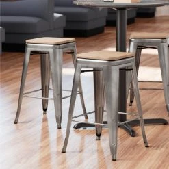 Cheapest ✨ LT&S Alloy Series Lancaster Table & Seating Alloy Series Clear 🧥 Coated Metal Indoor Industrial Cafe Counter Height Stool With Natural Wood Seat 🔥