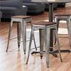 Cheap 👏 LT&S Alloy Series Lancaster Table & Seating Alloy Series Clear 🧥 Coated Metal Indoor Industrial Cafe Counter Height Stool With Walnut Wood Seat ⌛