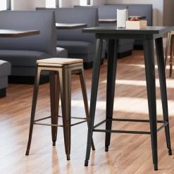 Coupon ❤️ LT&S Alloy Series Lancaster Table & Seating Alloy Series Copper Metal Indoor Industrial Cafe Bar Height Stool With Natural Wood Seat ⭐