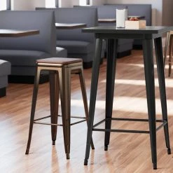 Cheapest 😍 LT&S Alloy Series Lancaster Table & Seating Alloy Series Copper Metal Indoor Industrial Cafe Bar Height Stool With Walnut Wood Seat 🎁