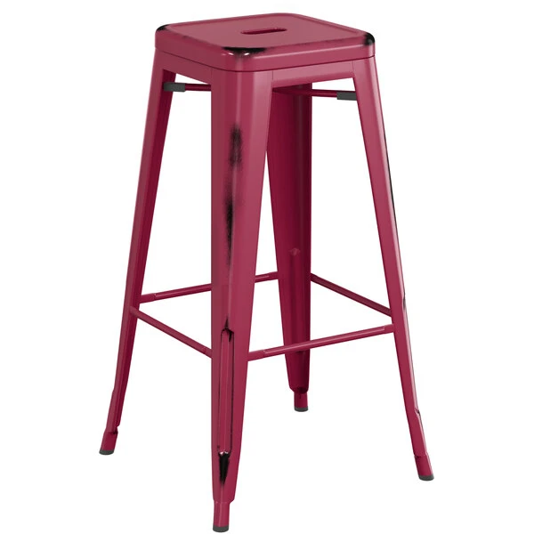 Best deal 🛒 LT&S Alloy Series Lancaster Table & Seating Alloy Series Distressed Sangria Stackable Metal Indoor Industrial Barstool With Natural Wood Seat 👍 - Image 3
