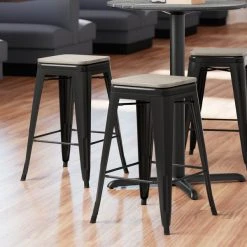 Discount ๐ฏ LT&S Alloy Series Lancaster Table & Seating Alloy Series Black Metal Indoor Industrial Cafe Counter Height Stool With Gray Wood Seat ๐