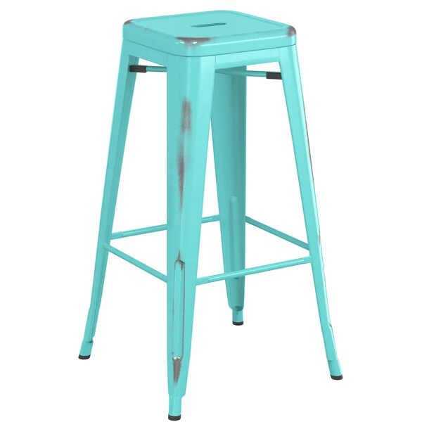 Cheapest ✨ LT&S Alloy Series Lancaster Table & Seating Alloy Series Distressed Seafoam Stackable Metal Indoor Industrial Barstool With Walnut Wood Seat 🔥 - Image 3