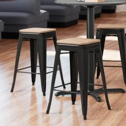 Buy 💯 LT&S Alloy Series Lancaster Table & Seating Alloy Series Black Metal Indoor Industrial Cafe Counter Height Stool With Natural Wood Seat 🔥