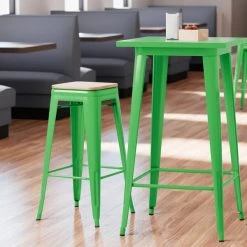 Best reviews of ๐ LT&S Alloy Series Lancaster Table & Seating Alloy Series Green Metal Indoor Industrial Cafe Bar Height Stool With Natural Wood Seat ๐