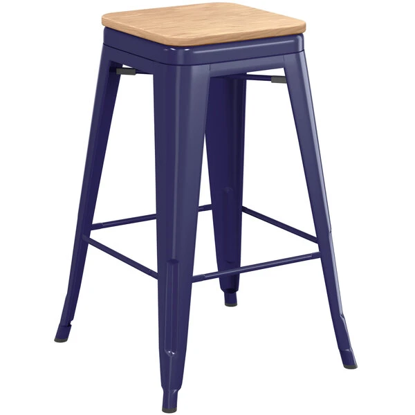 Cheapest ๐ LT&S Alloy Series Lancaster Table & Seating Alloy Series Navy Metal Indoor Industrial Cafe Counter Height Stool With Natural Wood Seat ๐ - Image 2