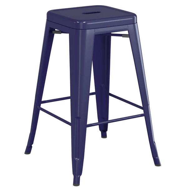 Best Sale 🔥 LT&S Alloy Series Lancaster Table & Seating Alloy Series Navy Metal Indoor Industrial Cafe Counter Height Stool With Walnut Wood Seat 💯 - Image 3