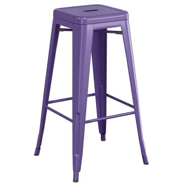 Cheapest 🛒 LT&S Alloy Series Lancaster Table & Seating Alloy Series Purple Metal Indoor Industrial Cafe Bar Height Stool With Walnut Wood Seat ⭐ - Image 3