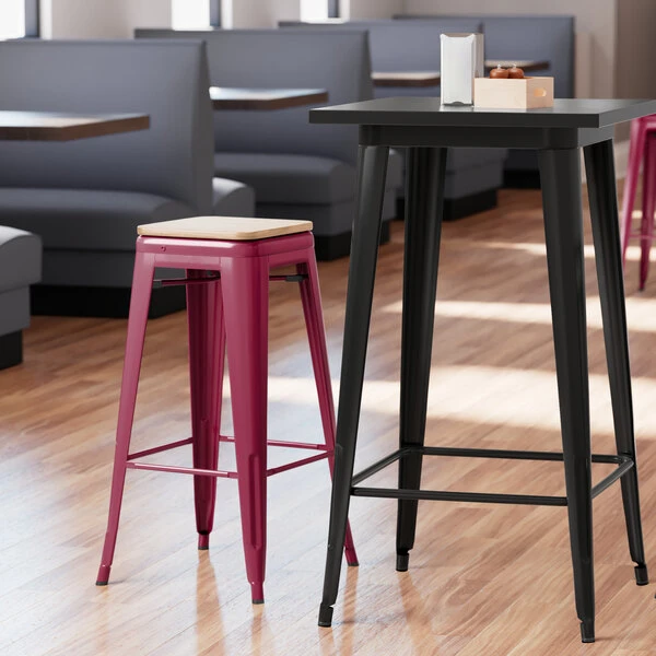 Outlet ๐ฏ LT&S Alloy Series Lancaster Table & Seating Alloy Series Sangria Metal Indoor Industrial Cafe Bar Height Stool With Natural Wood Seat ๐