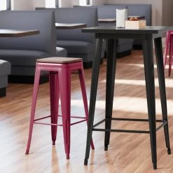Promo ❤️ LT&S Alloy Series Lancaster Table & Seating Alloy Series Sangria Metal Indoor Industrial Cafe Bar Height Stool With Walnut Wood Seat ✔️
