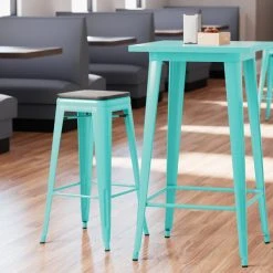 Best Sale 😍 LT&S Alloy Series Lancaster Table & Seating Alloy Series Seafoam Metal Indoor Industrial Cafe Bar Height Stool With Black Wood Seat 🥰