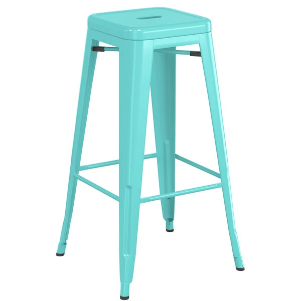 Buy 🎁 LT&S Alloy Series Lancaster Table & Seating Alloy Series Seafoam Metal Indoor Industrial Cafe Bar Height Stool With Walnut Wood Seat ✨ - Image 3