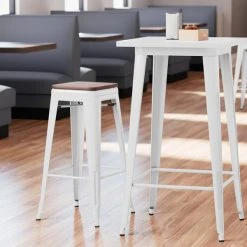 Top 10 👏 LT&S Alloy Series Lancaster Table & Seating Alloy Series White Metal Indoor Industrial Cafe Bar Height Stool With Walnut Wood Seat 👏
