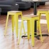 Best Sale 🎉 LT&S Alloy Series Lancaster Table & Seating Alloy Series Yellow Metal Indoor Industrial Cafe Counter Height Stool With Natural Wood Seat 🎁