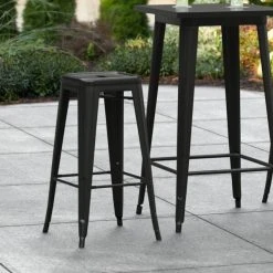 Coupon 🛒 LT&S Alloy Series Lancaster Table & Seating Alloy Series Black Stackable Metal Indoor / Outdoor Industrial Barstool With Drain Hole Seat ✔️