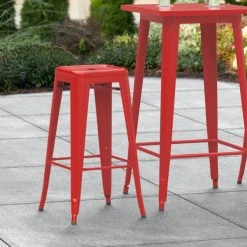 Buy 🤩 LT&S Alloy Series Lancaster Table & Seating Alloy Series Red Stackable Metal Indoor / Outdoor Industrial Barstool With Drain Hole Seat ⌛