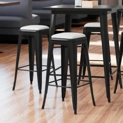 Cheapest 🔔 LT&S Alloy Series Lancaster Table & Seating Alloy Series Black Metal Indoor Barstool With White Vinyl Cushion 🔔
