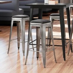 Cheap 🤩 LT&S Alloy Series Lancaster Table & Seating Alloy Series Clear 🧥 Coat Metal Indoor Barstool With Black Vinyl Cushion ⭐