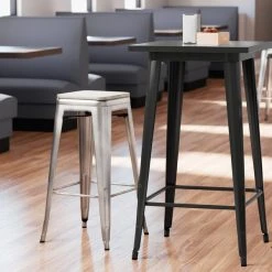 Best deal ✔️ LT&S Alloy Series Lancaster Table & Seating Alloy Series Clear 🧥 Coated Stackable Metal Indoor Industrial Barstool With Gray Wood Seat 🔥
