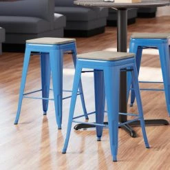 Promo ✨ LT&S Alloy Series Lancaster Table & Seating Alloy Series Blue Metal Indoor Industrial Cafe Counter Height Stool With Gray Wood Seat 😉