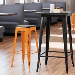 Brand new 🌟 LT&S Alloy Series Lancaster Table & Seating Alloy Series Distressed Orange Stackable Metal Indoor Industrial Barstool With Black Wood Seat ❤️