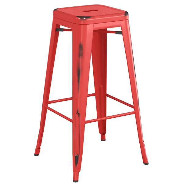 Wholesale ๐ LT&S Alloy Series Lancaster Table & Seating Alloy Series Distressed Red Metal Indoor Industrial Cafe Bar Height Stool With Natural Wood Seat ๐งจ - Image 3
