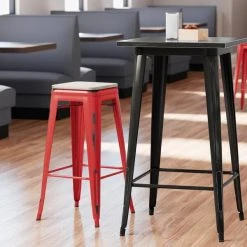 Budget 🌟 LT&S Alloy Series Lancaster Table & Seating Alloy Series Distressed Red Stackable Metal Indoor Industrial Barstool With Gray Wood Seat ⌛