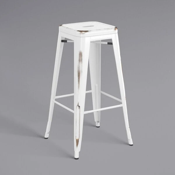 Buy ๐คฉ LT&S Alloy Series Lancaster Table & Seating Alloy Series Distressed White Stackable Metal Indoor Industrial Barstool With Gray Wood Seat ๐ฏ - Image 3